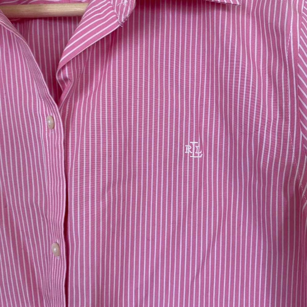 Lauren Ralph Lauren | Pink Striped Button up with 3/4 sleeves